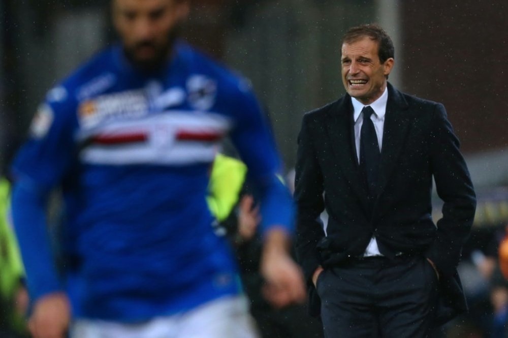 Juventus coach Massimiliano Allegri reacts during the Italian Serie A football match Sampdoria vs Juventus on January 10, 2016 at Luigi Ferraris Stadium in Genoa