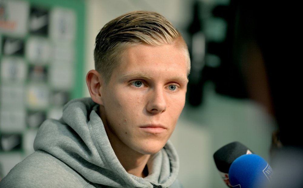 Aron Johannsson attends a press conference on August 5, 2015 in Bremen after his move to Werder Bremen from AZ Alkmaar