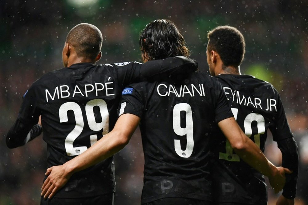 Neymar, Kylian Mbappe and Edinson Cavani all scored for PSG against Celtic. AFP