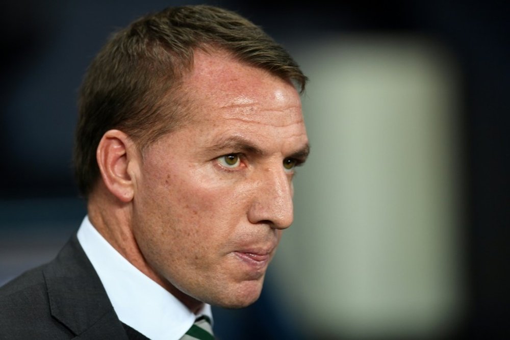 Celtics manager Brendan Rodgers watches his players from the touchline during an UEFA Champions League match in Manchester, on December 6, 2016