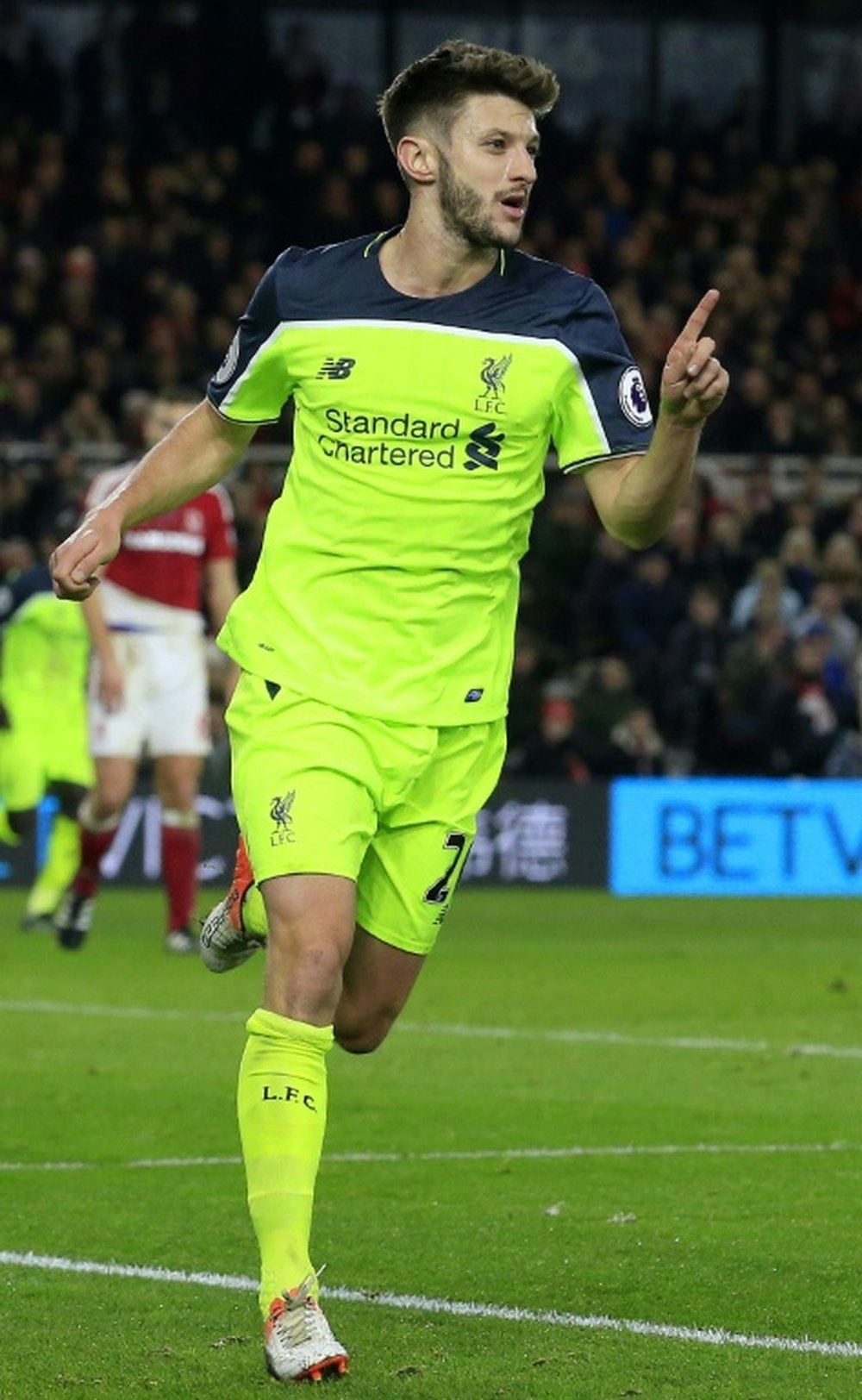 Adam Lallana célébrant son but face à Middlesbrough le 14 décembre 2016. AFP