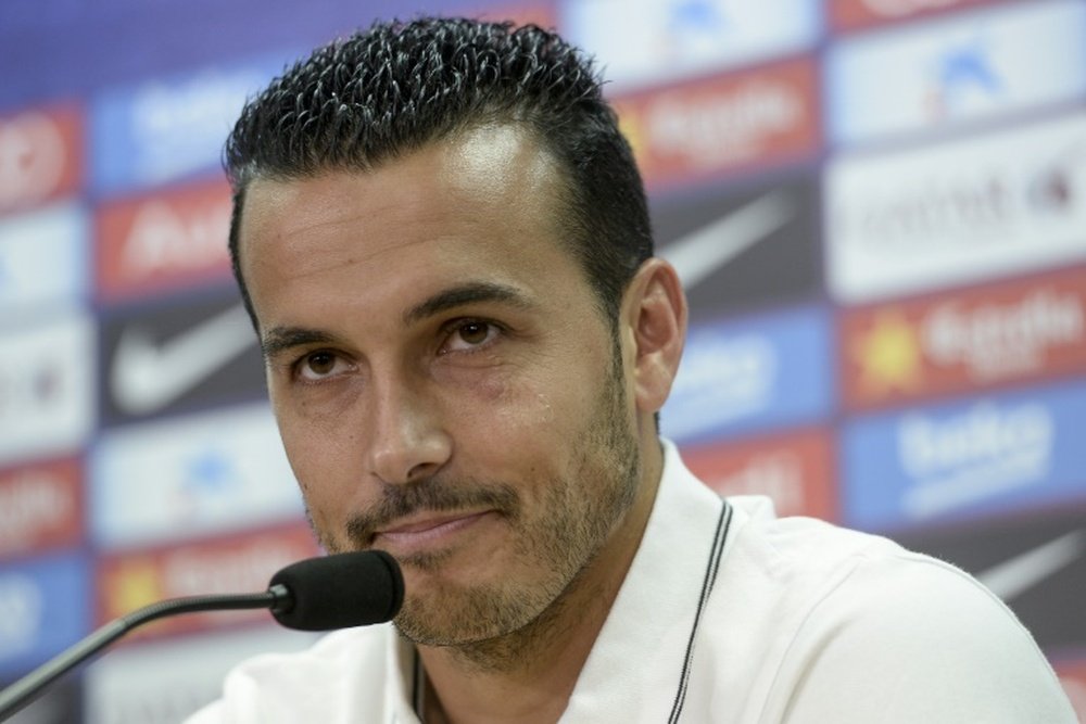 Former Barcelona forward Pedro Rodriguez pictured during his farewell press conference after his move to English team Chelsea at the Sports Center FC Barcelona Joan Gamper in Sant Joan Despi, near Barcelona on August 24, 2015