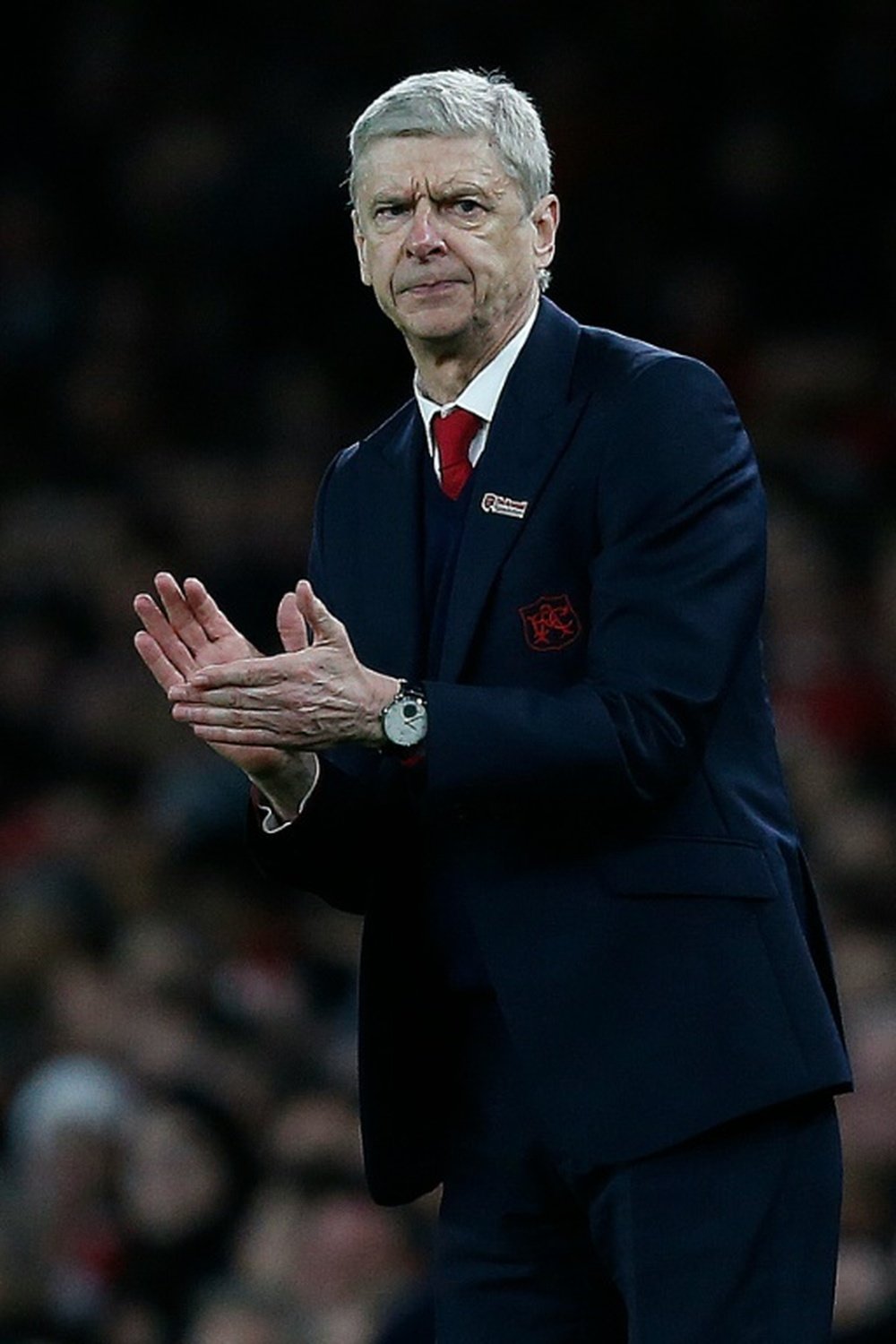 Arsenal's manager Arsene Wenger instructs his players from the touchline during their English Premier League match against Manchester City, at the Emirates Stadium in London, on December 21, 2015
