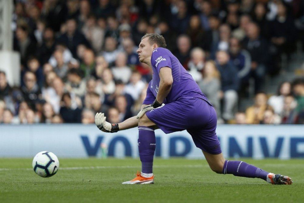 Leno in action against Fulham. AFP