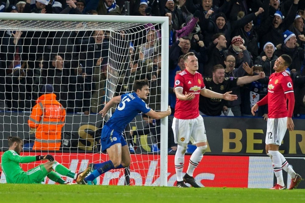 Harry Maguire scored against Man Utd in the league last season. AFP