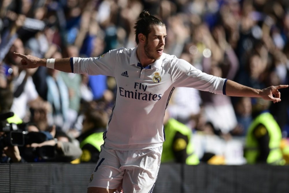 Gareth Bale celebrates after scoring against Leganes. AFP
