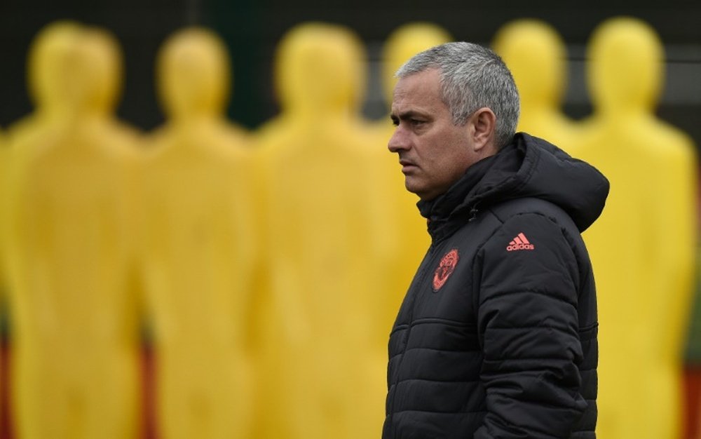 Manchester United manager Jose Mourinho at a training session. AFP