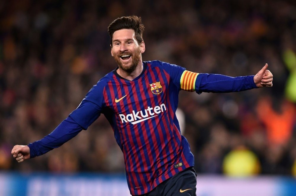 L'attaquant du Barça Lionel Messi auteur d'un doublé face à Manchester United en quarts retour de C1 au Camp Nou, le 16 avril 2019