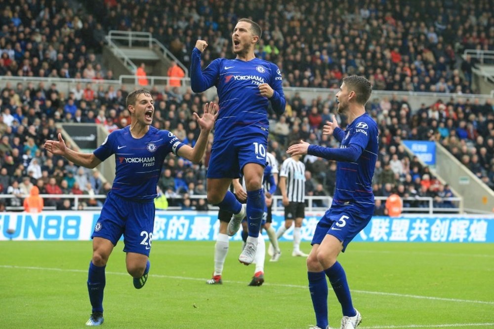 Hazard celebrates putting Chelsea ahead against Newcastle.  AFP