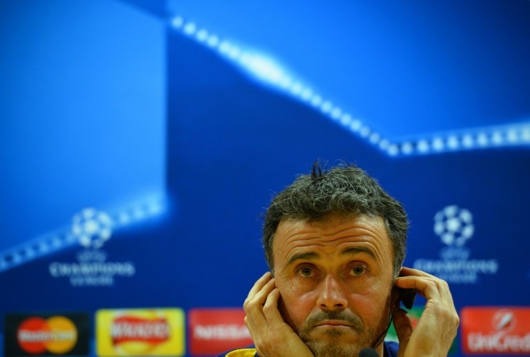 Barcelonas coach Luis Enrique attends a press conference ahead of the UEFA Champions League round of 16 1st leg football match against Arsenal, at the Emirates Stadium in London on February 22, 2016