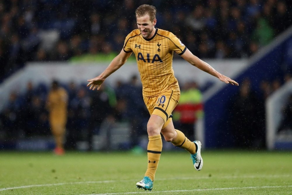 Tottenham Hotspurs Harry Kane celebrates scoring his third goal