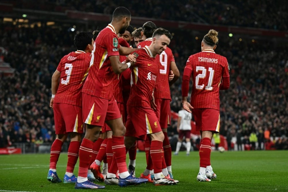 Diogo Jota rejoined his Liverpool teammates in Monday's training session. AFP
