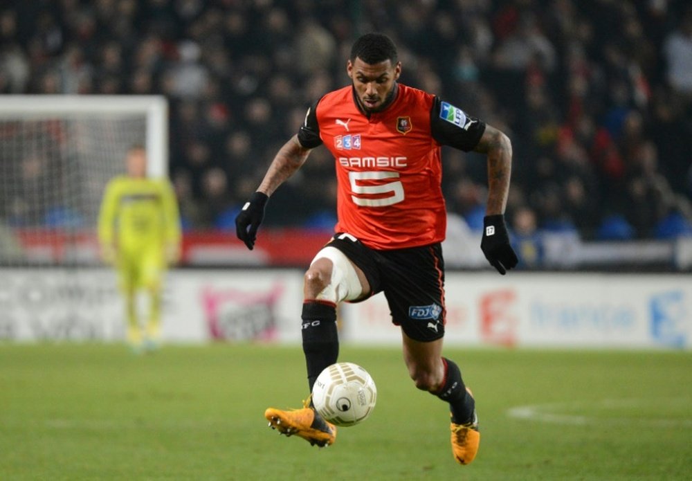 Yann Mvila controls the ball during the French League Cup semifinal football match Rennes against Montpellier on January 16, 2013