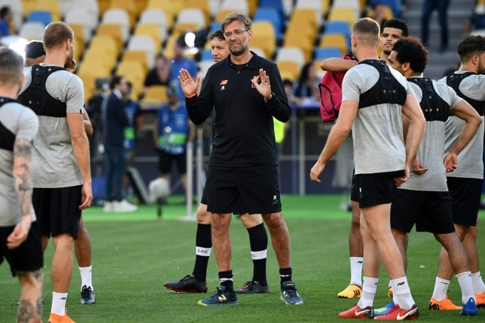 Klopp led Liverpool in their final training session ahead of the final. AFP
