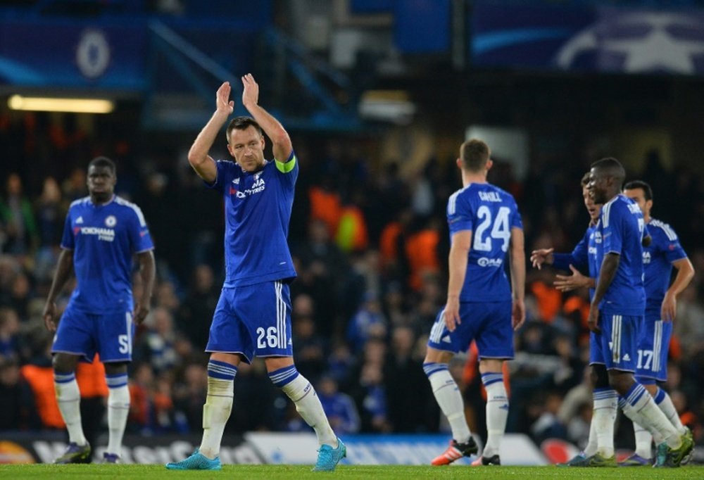Chelseas John Terry applauds the fans after winning the Chamions league group stage match against Dynamo Kiev at Stamford Bridge on November 4, 2015