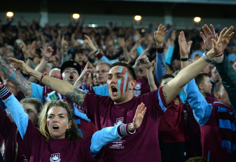 West Ham fans cheer on May 10, 2016