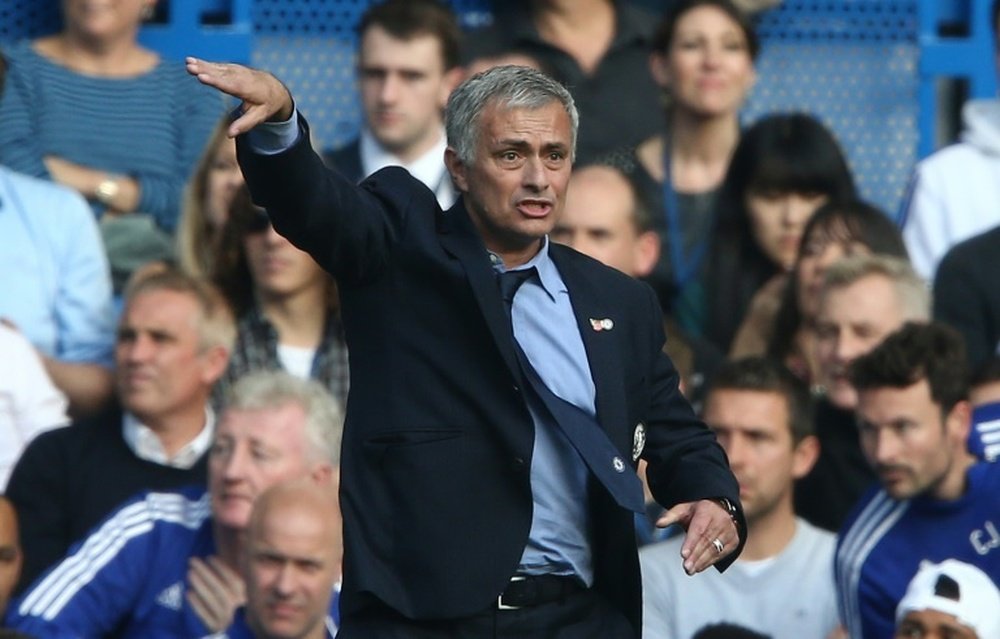 Jose Mourinho gestures during Chelseas match against Liverpool at Stamford Bridge on October 31, 2015