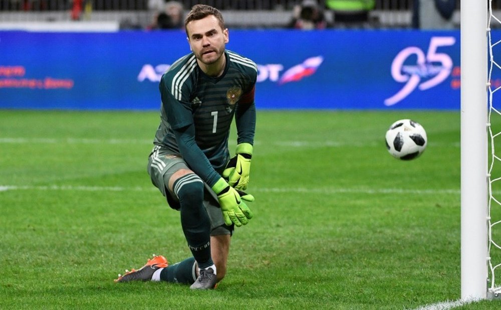 Akinfeev will be a formidable presence between the sticks at the World Cup. AFP