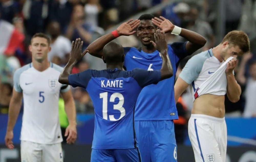 N'Golo Kanté and Paul Pogba playing for France. AFP