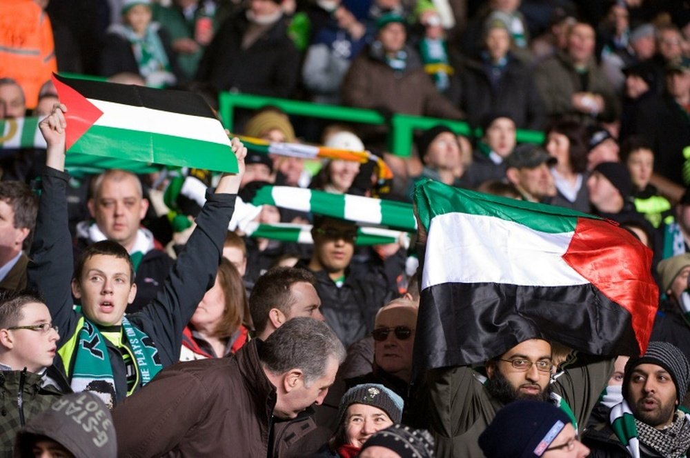 Some Celtic fans waved Palestine flags during a match against Israeli opponents. AFP