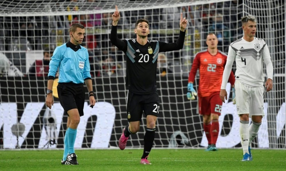 Alario (C) played a vital role in getting Argentina a draw against Germany in Dortmund. AFP