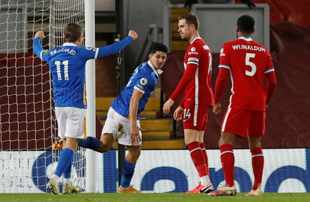 O Liverpool perdeu para o Brighton. AFP