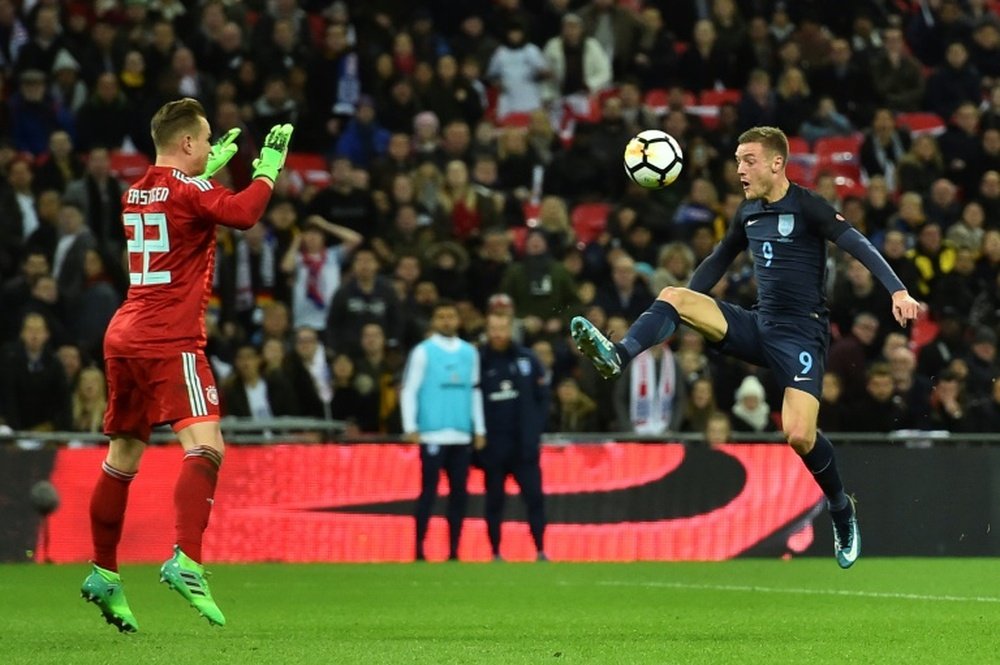 Vardy was unable to get the better of Ter Stegen during the goalless draw at Wembley. AFP