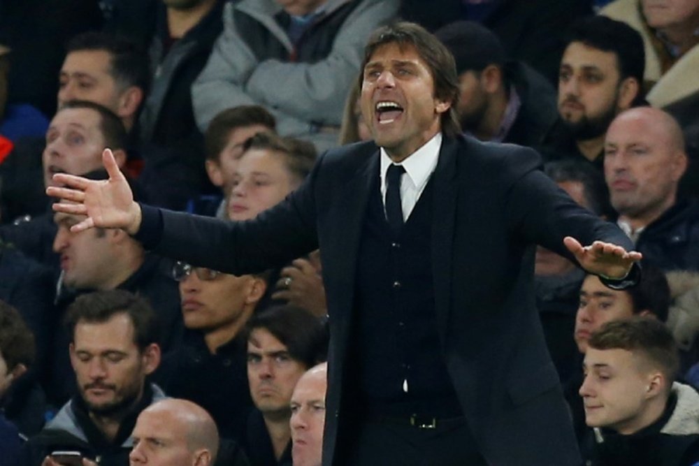 Conte gestures on the touchline at Stamford Bridge. AFP