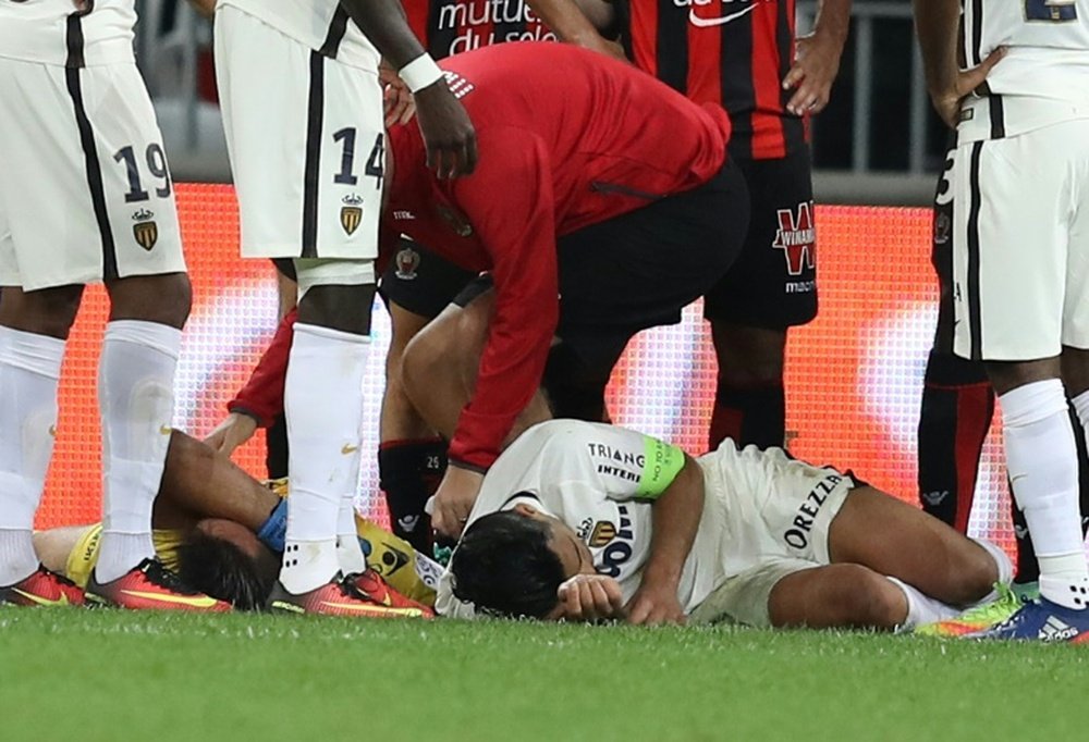 Monaco coach Leonardo Jardim said Radamel was caught in a sandwich and stayed on the ground. AFP