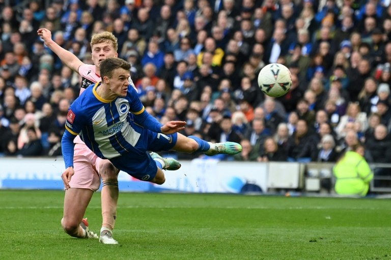 Brighton's Solly March was on target in a 5-0 win over Grimsby. AFP