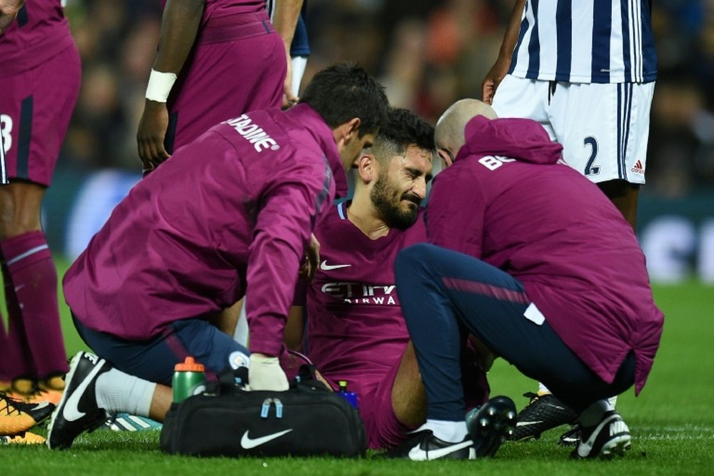 Gundogan limped off during City's League Cup win at West Bromwich Albion on Wednesday. AFP