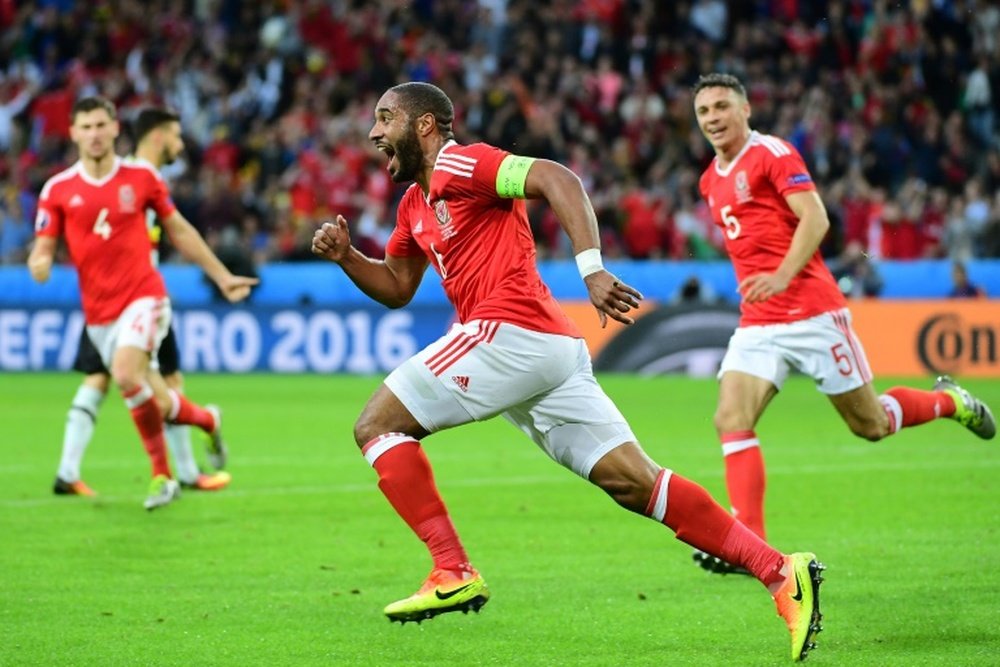 Williams celebrates after scoring a goal during the Euro 2016 quarter-final against Belgium. AFP