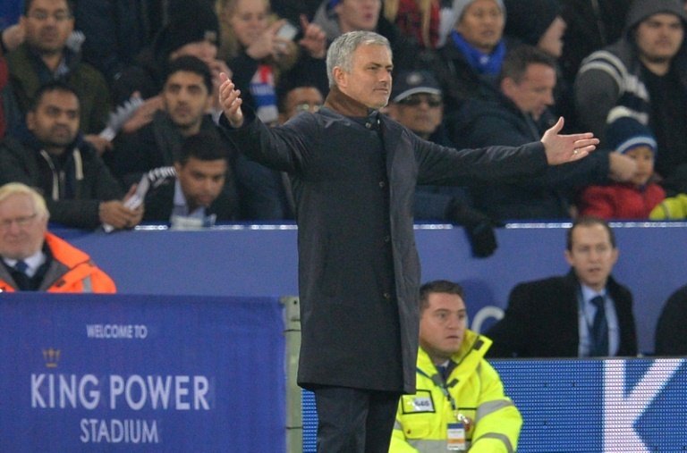 Jose Mourinho gestures during the English Premier League football match between Leicester City and Chelsea at the King Power Stadium in Leicester, central England on December 14, 2015