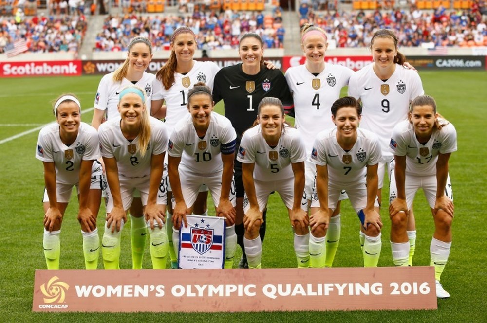 Starters of the United States pose on the field prior to a game between the United States and Canada during the Championship final of the 2016 CONCACAF Womens Olympic Qualifying on February 21, 2016 in Houston, Texas