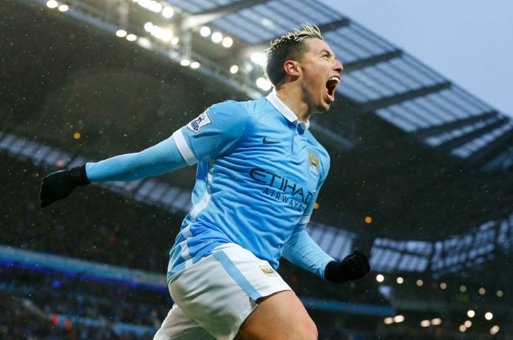 Nasri celebrates scoring for Manchester City. AFP