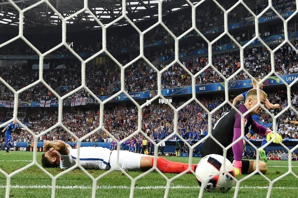 Joe Hart lets in a goal by Iceland-s Ragnar Sigurdsson during Euro 2016. AFP