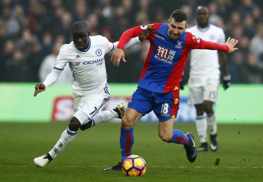 Kante (L) in action for Chelsea against Crystal Palace. AFP