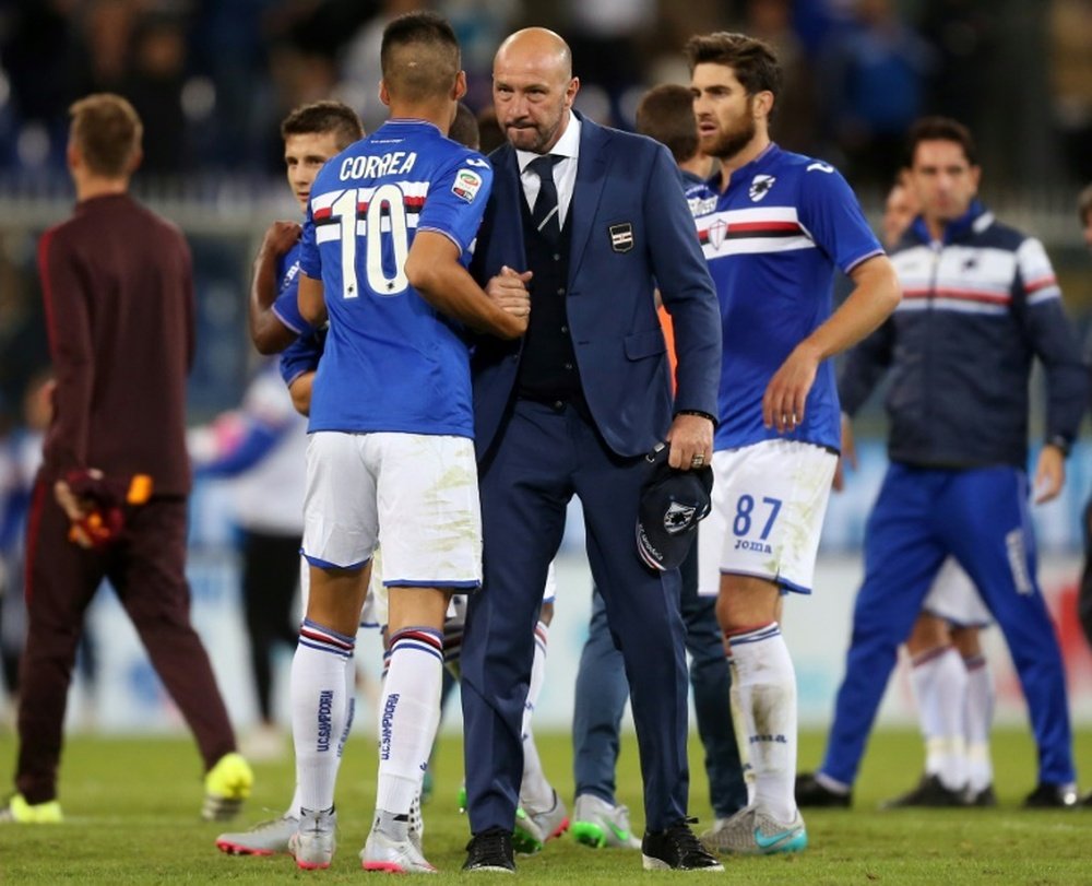 Former Italian goalkeeper Zenga (centre) took over the reins at the start of the season looking to carry on the work of Sinisa Mihajlovic, who led Sampdoria to a seventh place finish and a potential Europa League place before moving to AC Milan