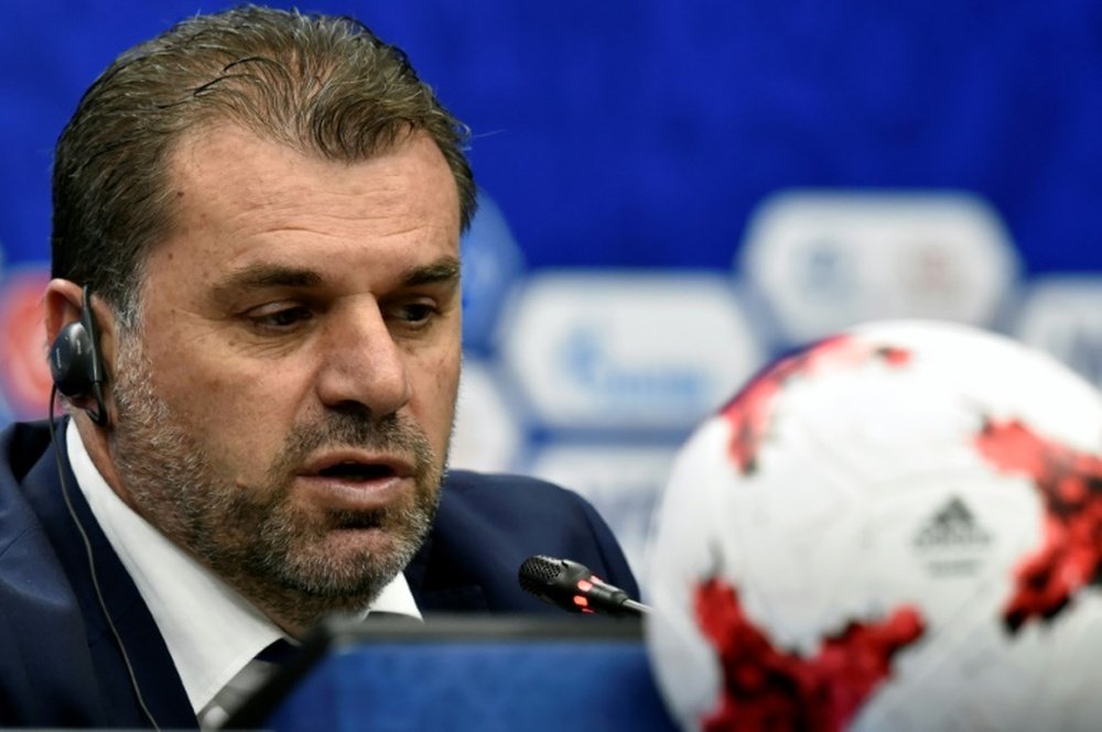 Australias's coach Ange Postecoglou during a press conference. AFP