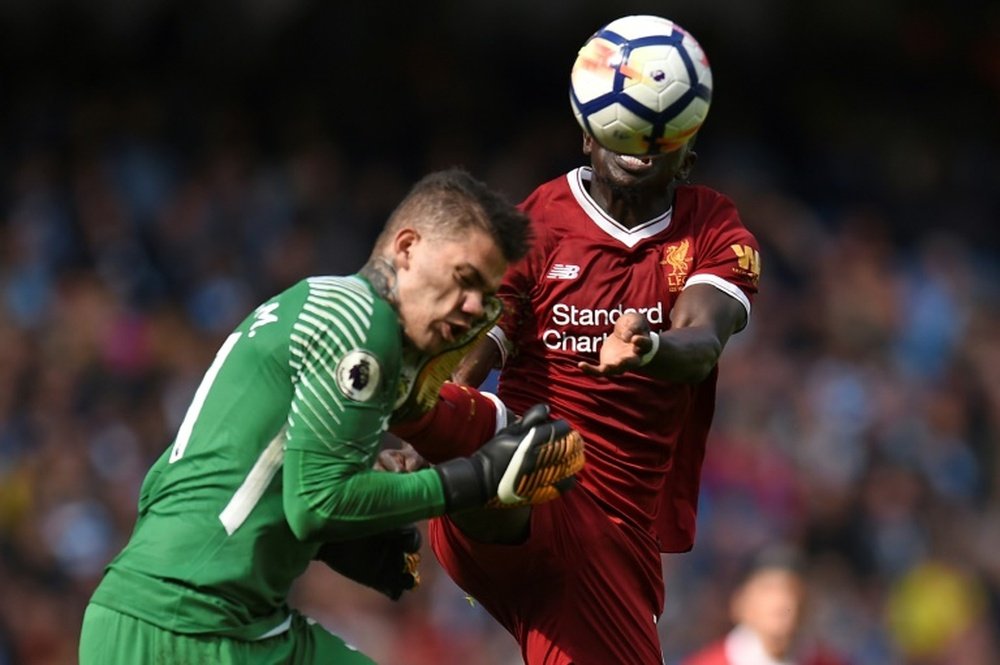 Mane clashed with Ederson in the first half of their Premier League match on Saturday. AFP