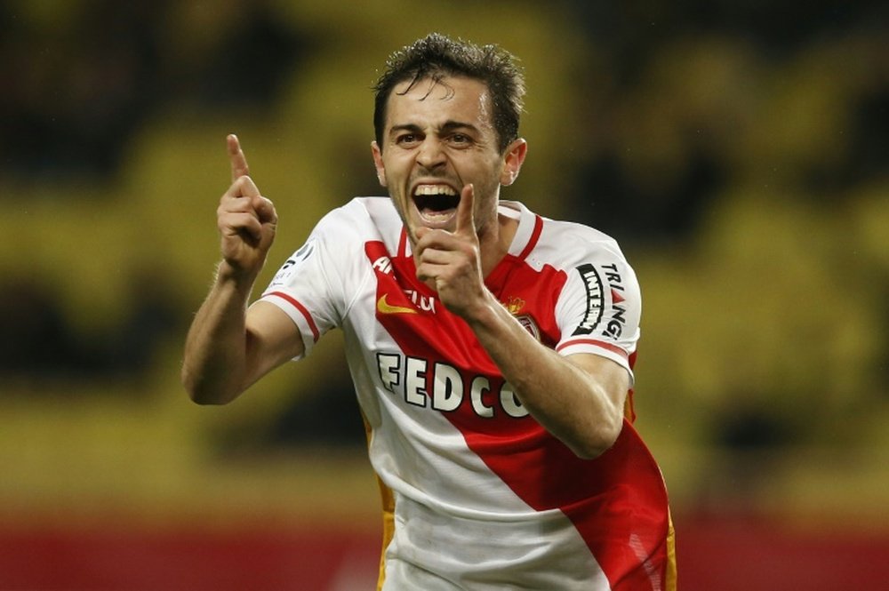 Monacos midfielder Silva Bernardo celebrates after scoring a goal during a French L1 football match against Bastia on February 2, 2016 at the Louis II Stadium in Monaco