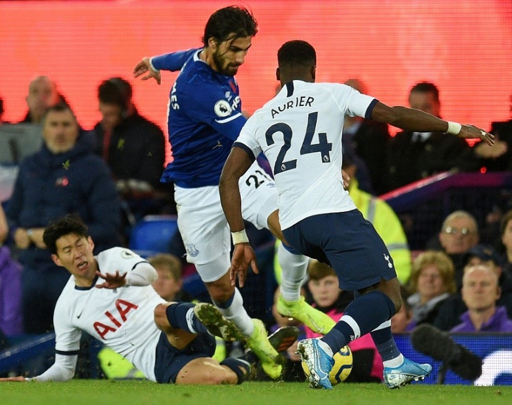 Son (L) will not be banned after his red card at Everton was rescinded. AFP