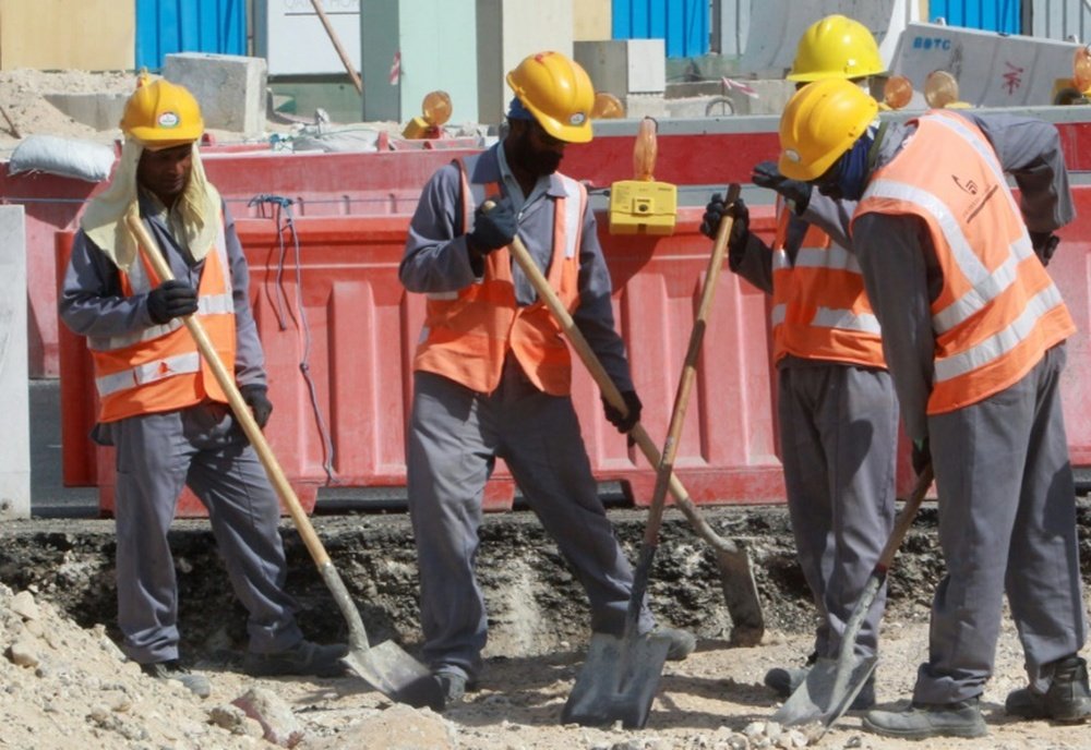 Workers at a construction site in Doha