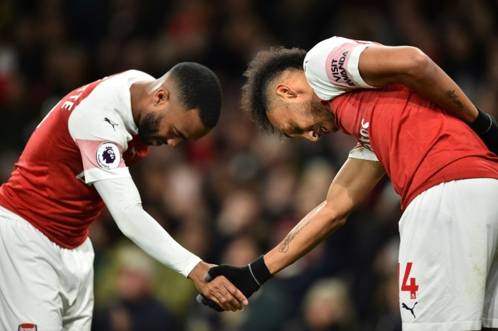 Alexandre Lacazette and Pierre-Emerick Aubameyang both scored in the first-leg against Valencia. AFP