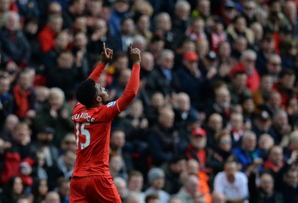 Liverpool's English striker Daniel Sturridge celebrates scoring 50th goal. BeSoccer