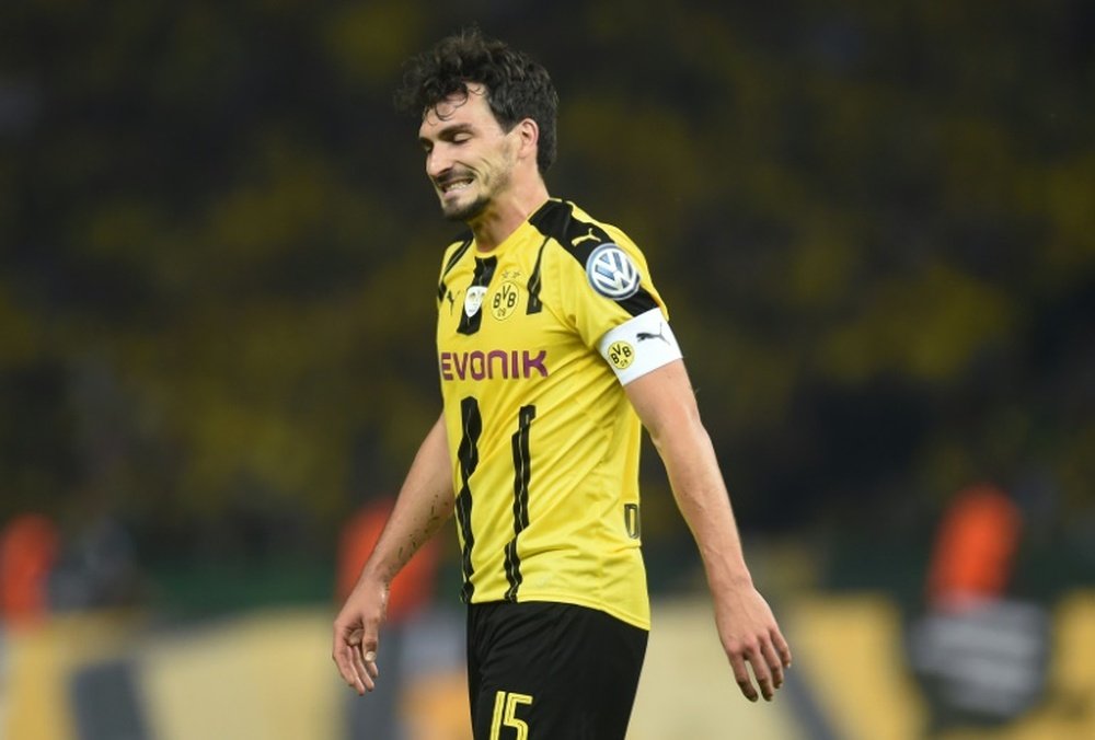 Dortmunds defender Mats Hummels reacts during during the German Cup (DFB Pokal) final football match Bayern Munich vs Borussia Dortmund in Berlin on May 21, 2016
