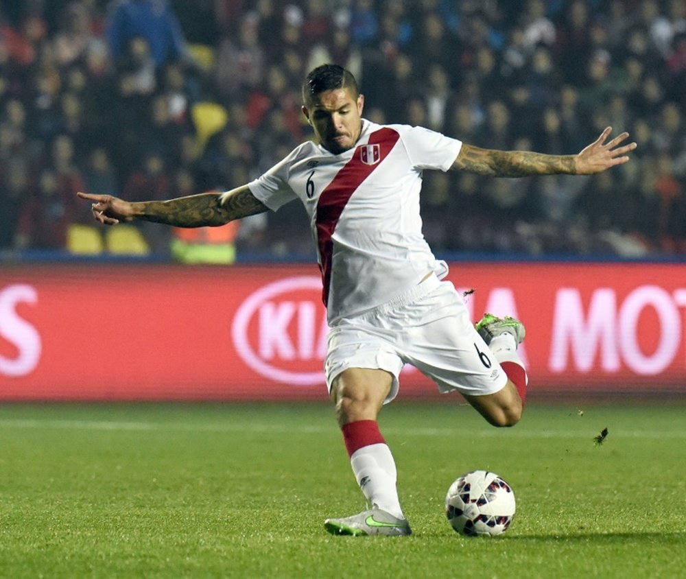 Perus midfielder Juan Vargas kicks the ball during the Copa America third place football match against Paraguay in Concepcion, Chile on July 3, 2015