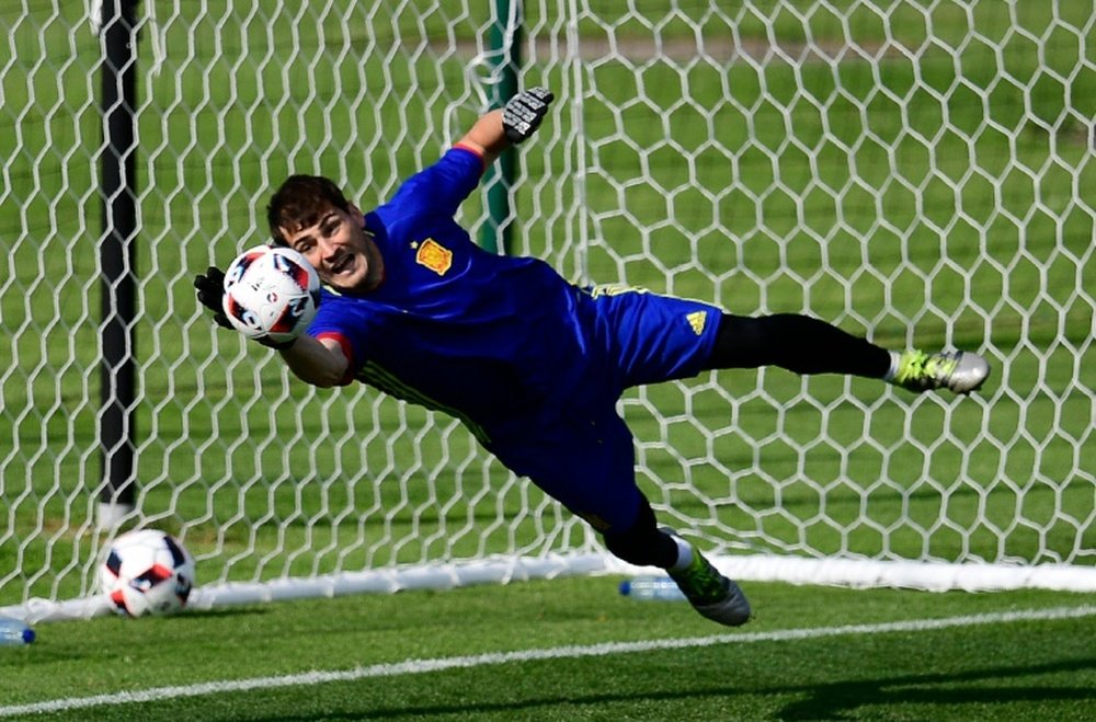 Spains goalkeeper Iker Casillas, pictured on June 24, 2016, earned status as a national hero as Spain won three back-to-back major tournaments at Euro 2008 and 2012 either side of their World Cup triumph in South Africa