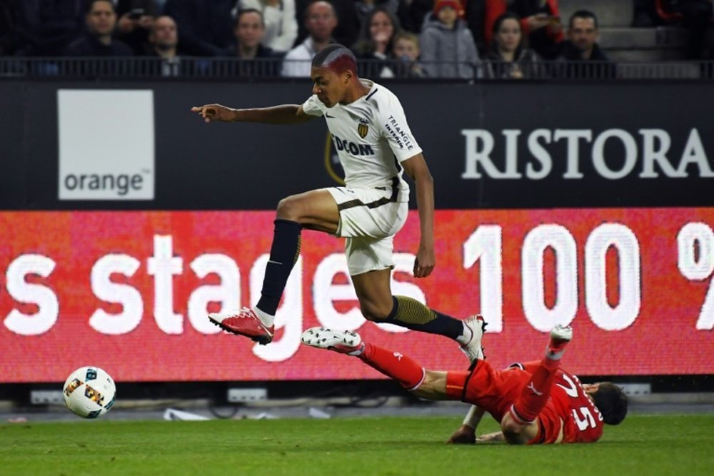 Le joueur de l'AS Monaco, Kylian Mbappe, lors d'un match de Ligue 1 contre Rennes. AFP