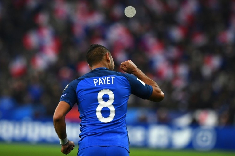 Frances midfielder Dimitri Payet celebrates a goal during the 2018 World Cup group A qualifying football match between France and Sweden at the Stade de France in Saint-Denis, north of Paris, on November 11, 2016